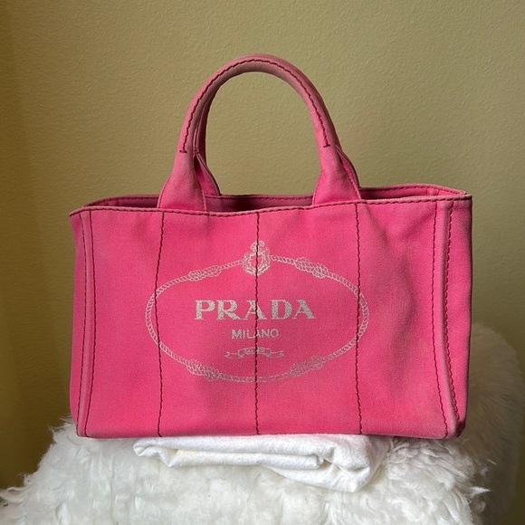 Prada Handbags - 💯Authentic Prada Canapa Tote Pink Bag🍀